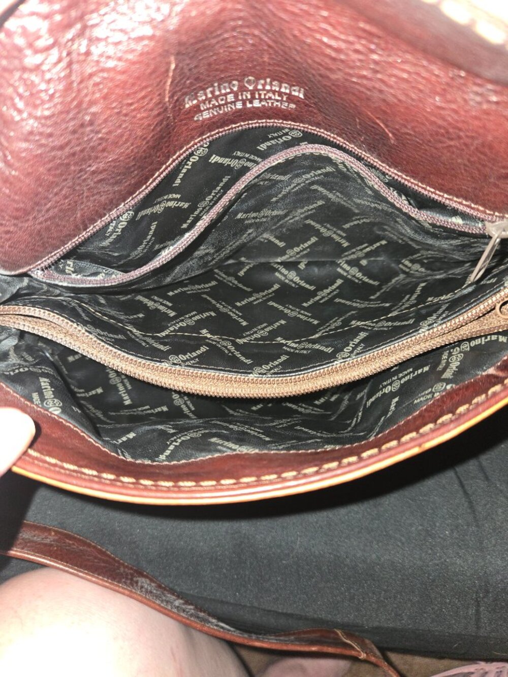 Marino Orlandi Two-Tone Genuine Leather Shoulder Bag – Made in Italy - Picture 9 of 10
